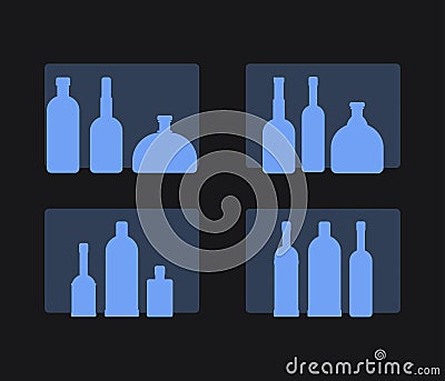 set of alcoholic drinks bottles on black background Stock Photo